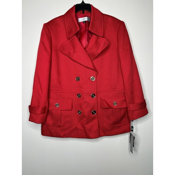 New Tahari Blazer 14 Red All Season Textured Jacket Gold Button NWT - Picture 2 of 8